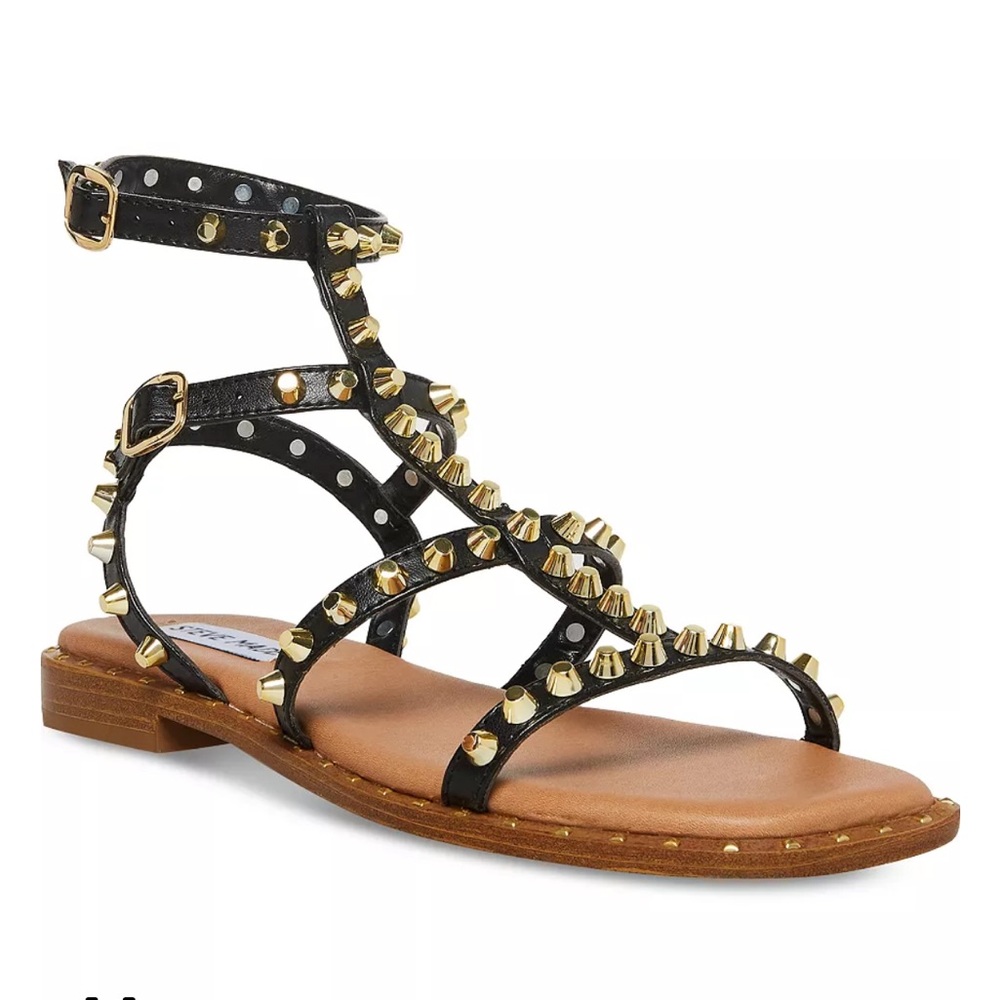 Steve Madden Black Strappy Gladiator Sandals with Gold Accented Studs